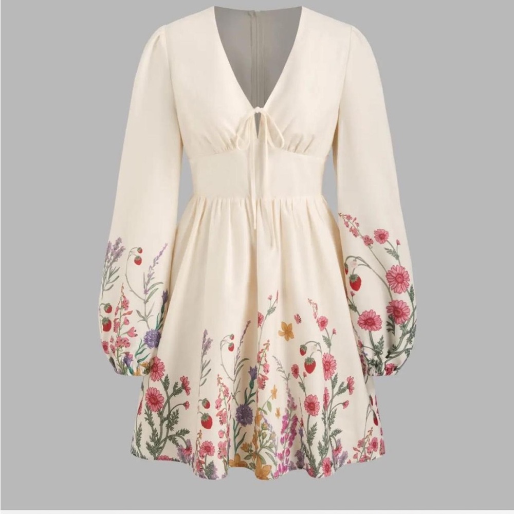 Cider Ivory Floral Mini Dress with Strawberries